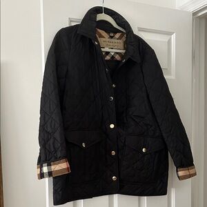 Burberry Black Quilted Utility Jacket with Check Accents
